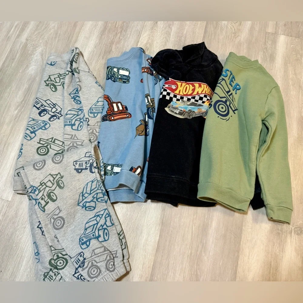 Boys Clothes Lot Size 5T Hoodies Sweatshirts Pants Bundle Cars Trucks
